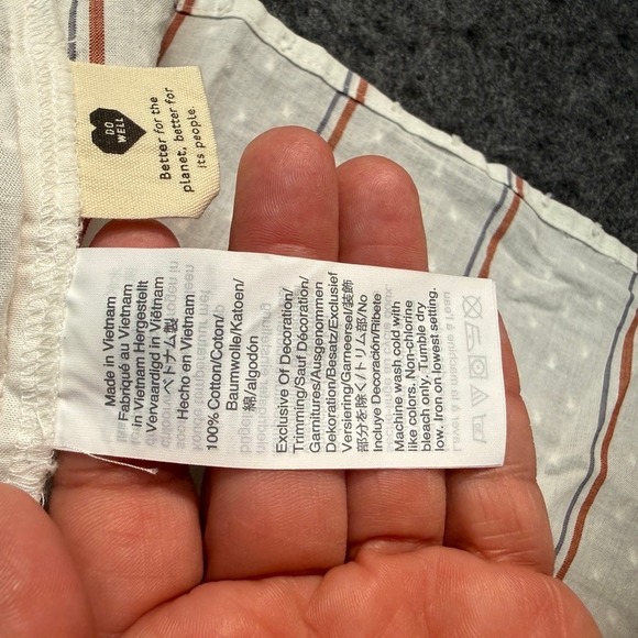 Madewell Smocked Button Front Striped Swiss Dot Top White Brown Blue Small - Picture 6 of 9